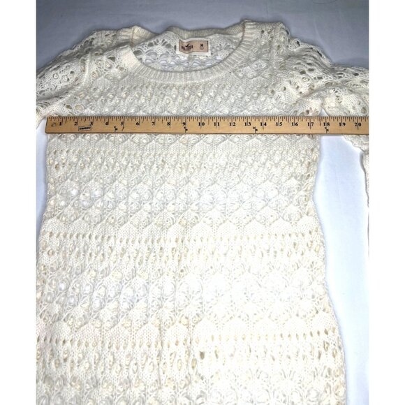 Hollister Women Wool Cream Long Sleeve Crochet Knit Sweater Medium - Picture 11 of 11